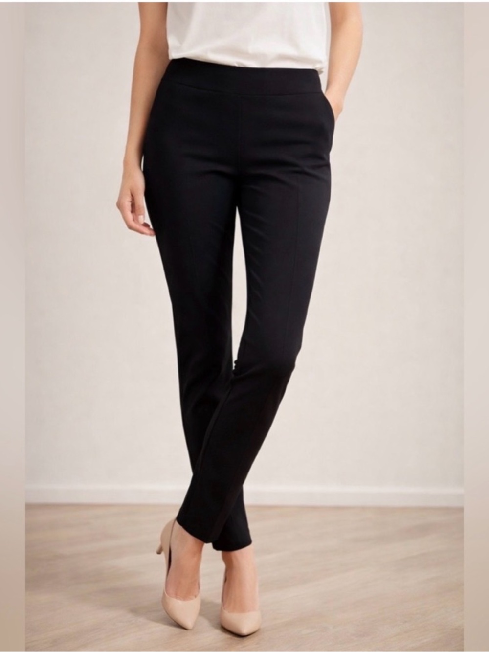 Eileen Fisher Black Stretch Pull On Pants XS Slim Ponte Minimalist Work Pants